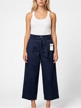 Polo Ralph Lauren Capri Cropped Pleated Wide Leg Trousers Belt NAVY‎ size 2 NWT
